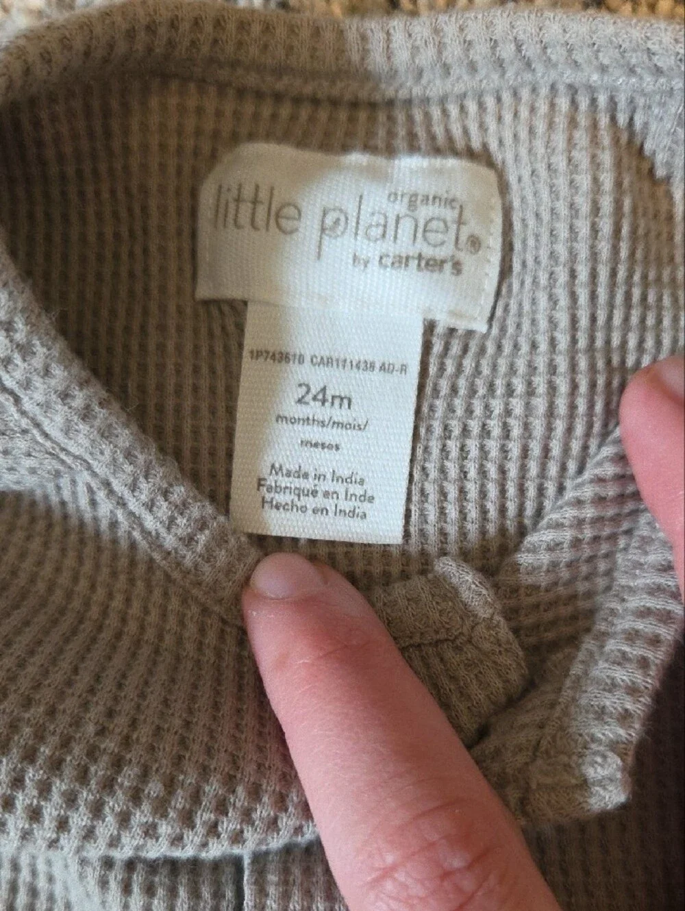 Little Planet Kids Long-Sleeve Waffle One-Piece Romper in Taupe